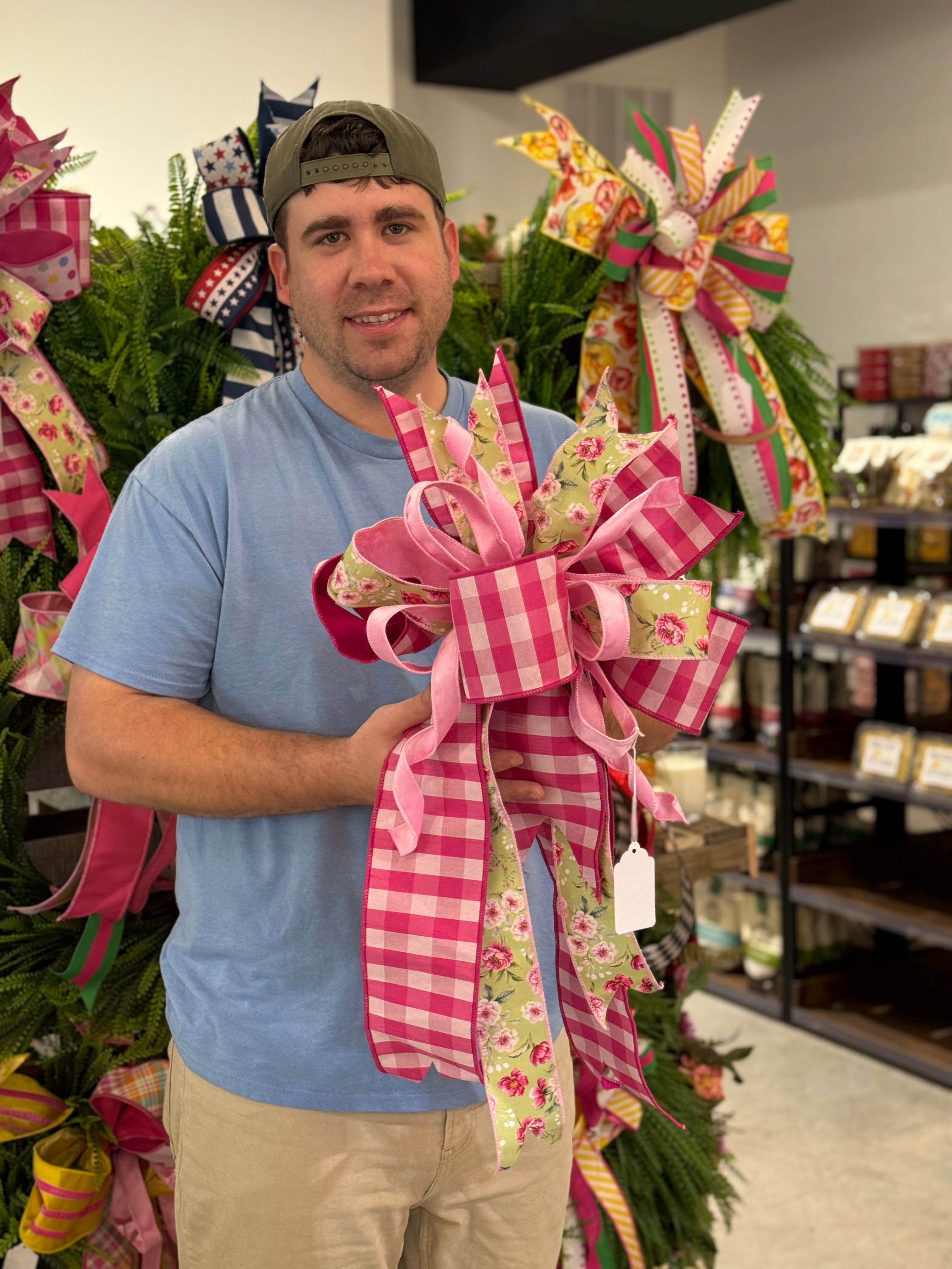 Blake's Bows Pink plaid with green floral
