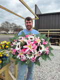 Cemetery Arrangements - Large Saddle (Pink / White)