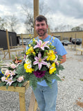 Cemetery Arrangements - Large Vase (Purple Lilly / Yellow Daisy)