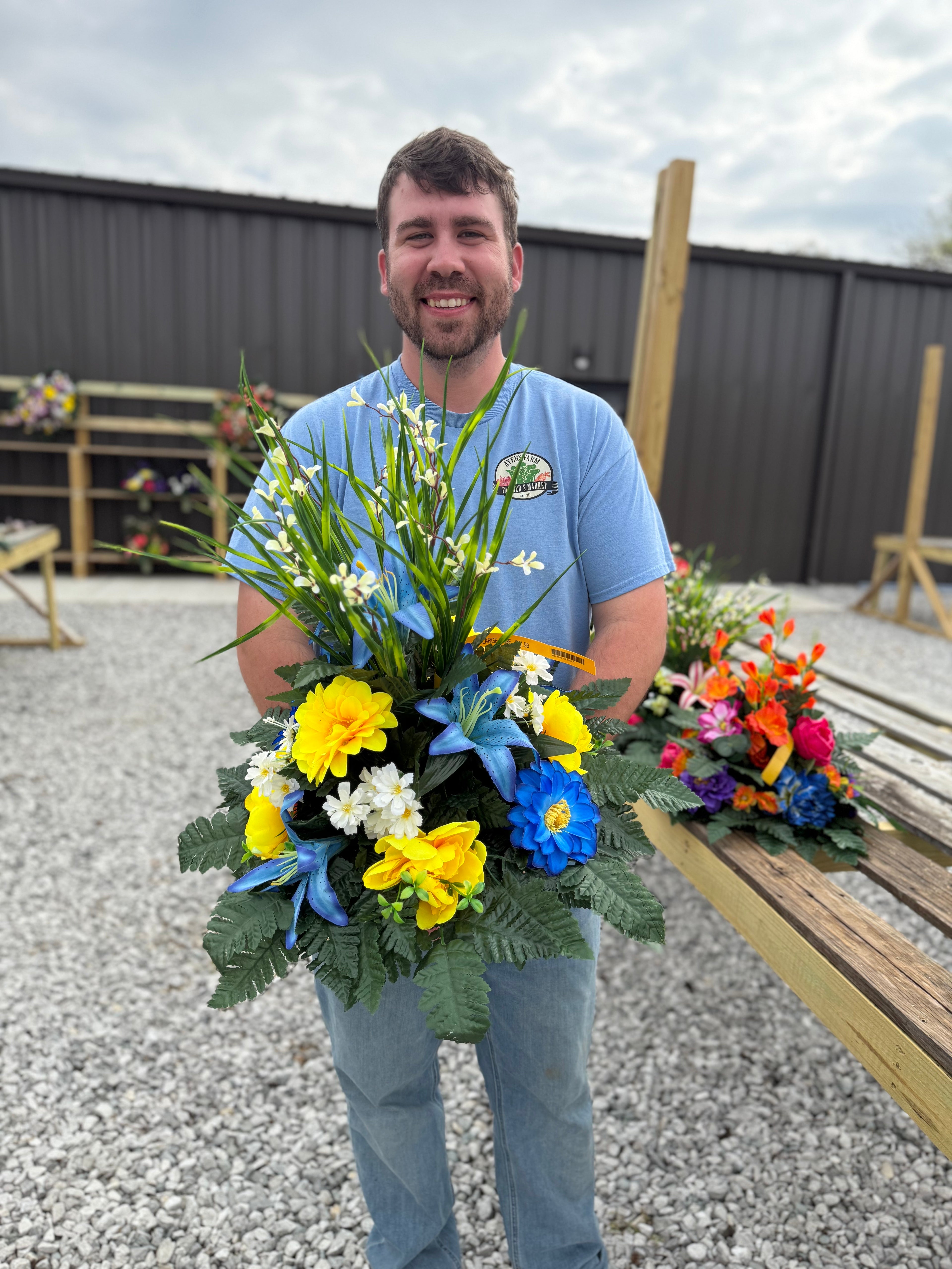Cemetery Arrangements - Large Vase (Blue Lilly / Yellow)