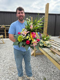 Cemetery Arrangements - Large Vase (Pink Lilly / Red Roses)