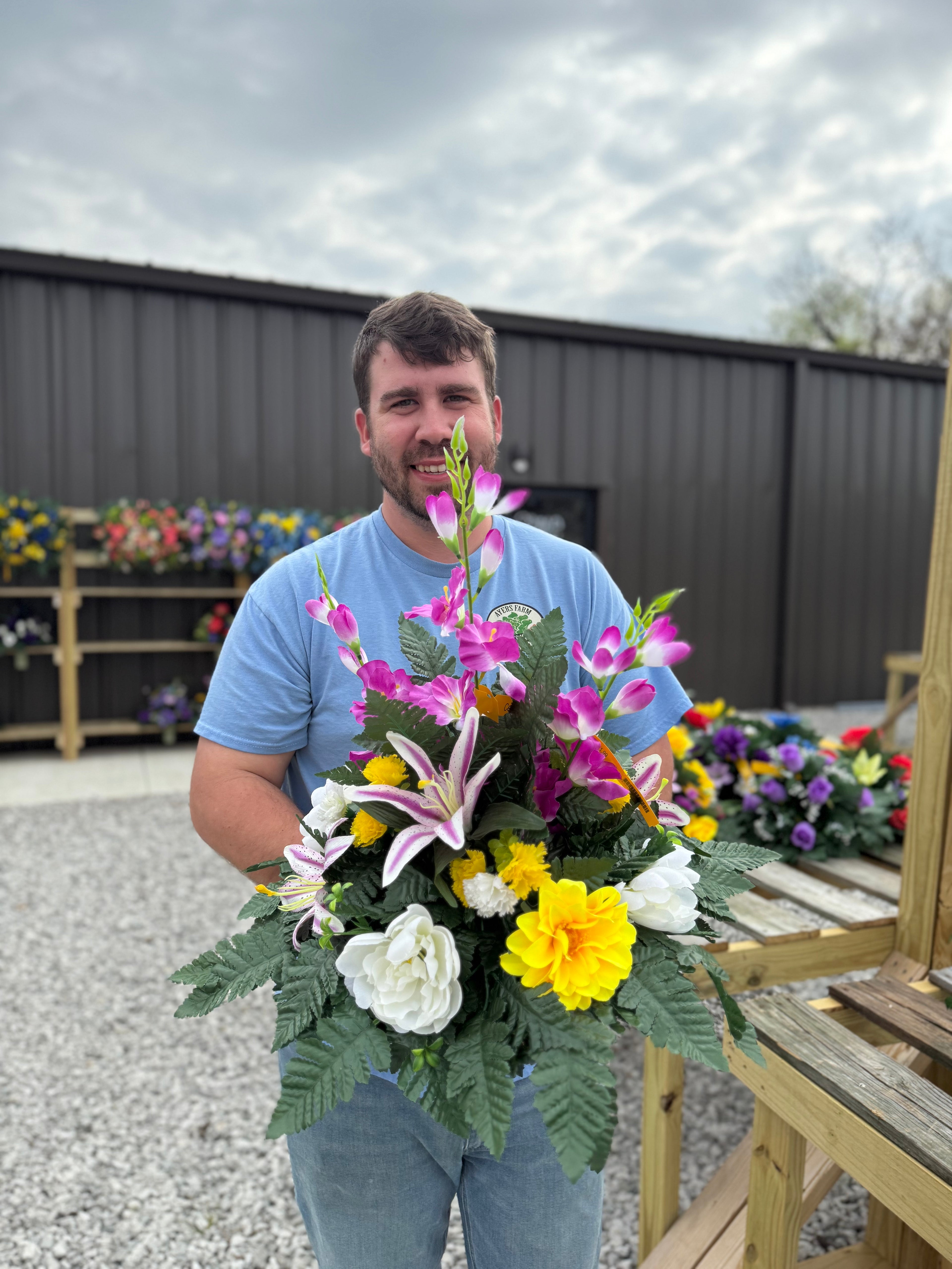Cemetery Arrangements - Large Vase (White/Yellow/Pink)