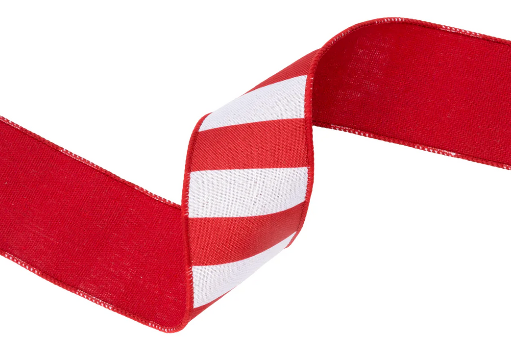 2 1/2" Wired Ribbon | Cabana Horizontal Stripe Red | 10 Yard Spool