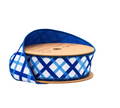 1 1/2" Wired Dupioni Ribbon | Blue and White Decorative Stripe w/ Blue Backing | 10 Yard Roll