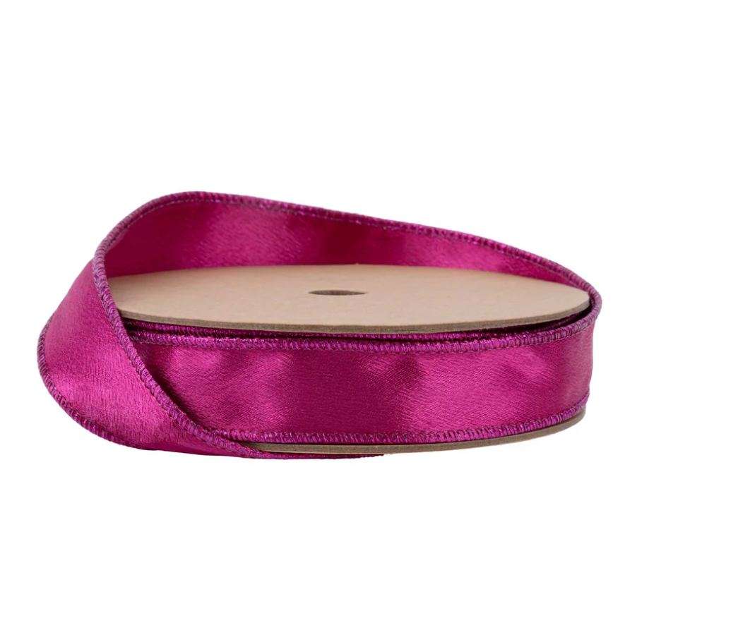 1" Wired Shimmer Satin Ribbon | Fuchsia with Fuchsia Backing | 10 Yard Roll