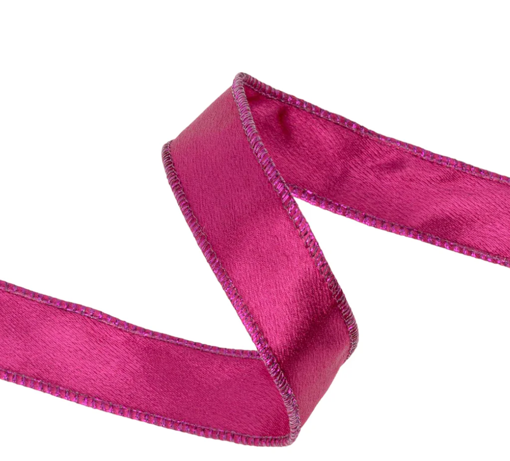 1" Wired Shimmer Satin Ribbon | Fuchsia with Fuchsia Backing | 10 Yard Roll