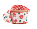 2 1/2" Wired Ribbon | Strawberry/Blueberries on White w/ Checked Back | 10 Yard Roll