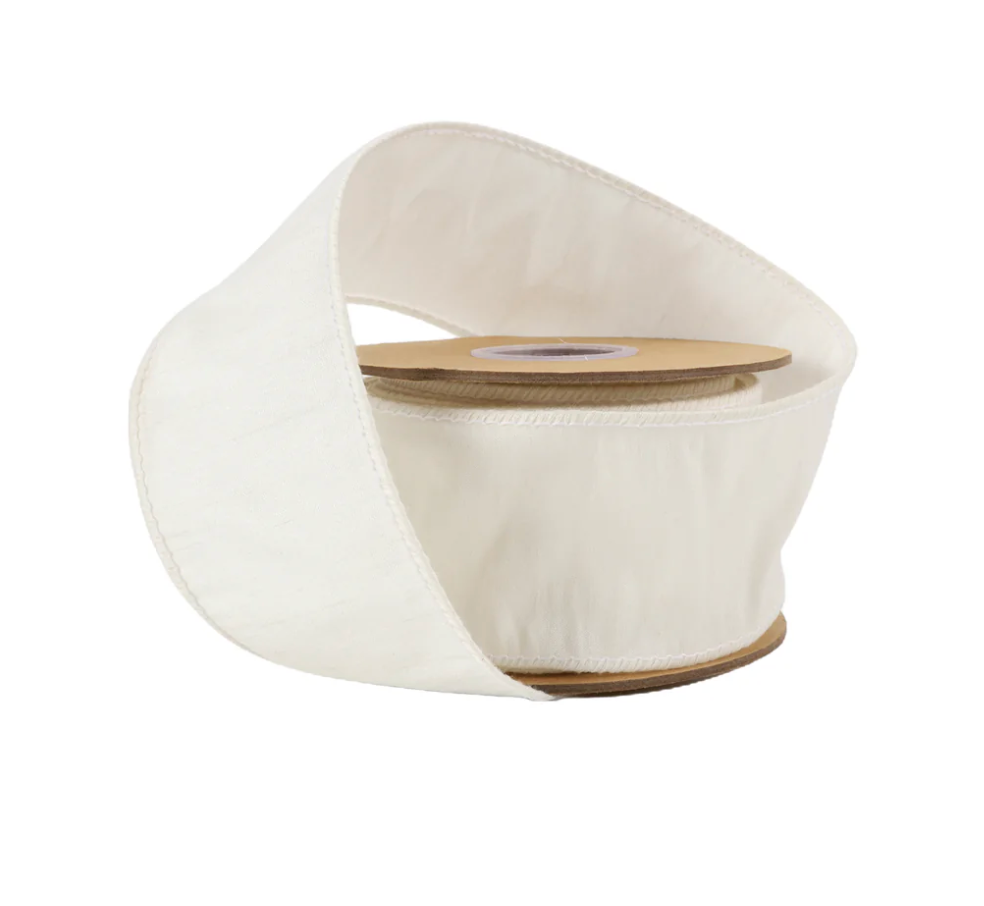 2 1/2" Wired Dupioni Ribbon | Antique White | 10 Yard Roll