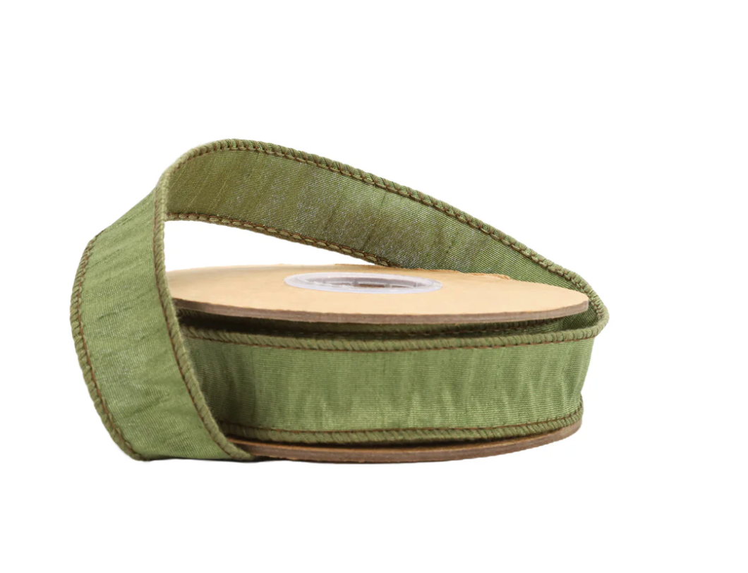 1" Wired Dupioni Ribbon | Moss | 10 Yard Roll