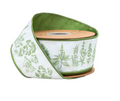 2 1/2" Wired Dupioni Ribbon | Herb Sprigs on White w/ Green Backing | 10 Yard Roll