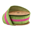 1 1/2" Wired Velvet Ribbon w/ Trim | Green w/ Pink Trim | 10 Yard Roll