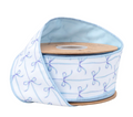 2 1/2" Wired Dupioni Ribbon | Blue Bows on White w/ Blue Backing | 10 Yard Roll