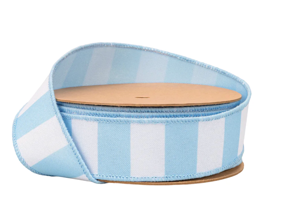 1 1/2" Wired Ribbon | Light Blue Horizontal Stripe w/ Blue Backing| 10 Yard Roll
