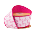2 1/2" Wired Dupioni Ribbon | Pink Bows on White w/ Pink Backing | 10 Yard Roll