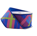 2 1/2" Wired Dupioni Ribbon | Bias Plaid Blue/Multi w/ Taffeta Fused Back | 10 Yard Roll