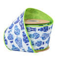 4" Wired Dupioni Ribbon | Blue and White China Pots w/ Lime Green Backing | 10 Yard Roll