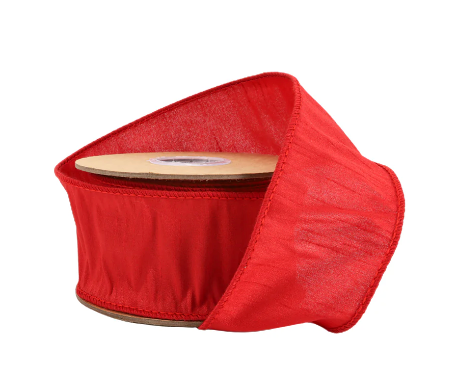 2 1/2" Wired Dupioni Ribbon | Red | 10 Yard Roll