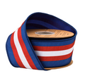 2 1/2" Wired Dupioni Ribbon | Red/White/Blue Center Stripe w/ Blue Backing | 10 Yard Roll