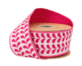 2 1/2" Wired Dupioni Ribbon | Pink Petals on White w/ Pink Backing | 10 Yard Roll