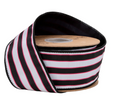 2 1/2" Wired Dupioni Ribbon | Pink/White/Black Stripe w/ Black Backing | 10 Yard Roll