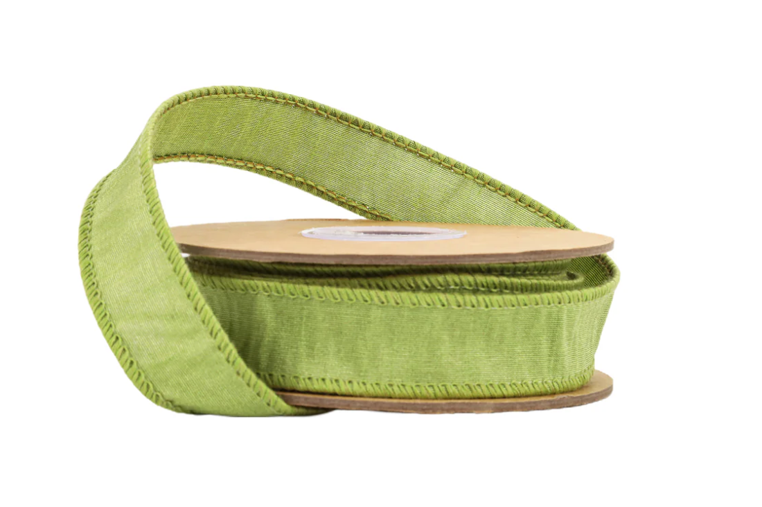 1" Wired Dupioni Ribbon | Green Apple | 10 Yard Roll