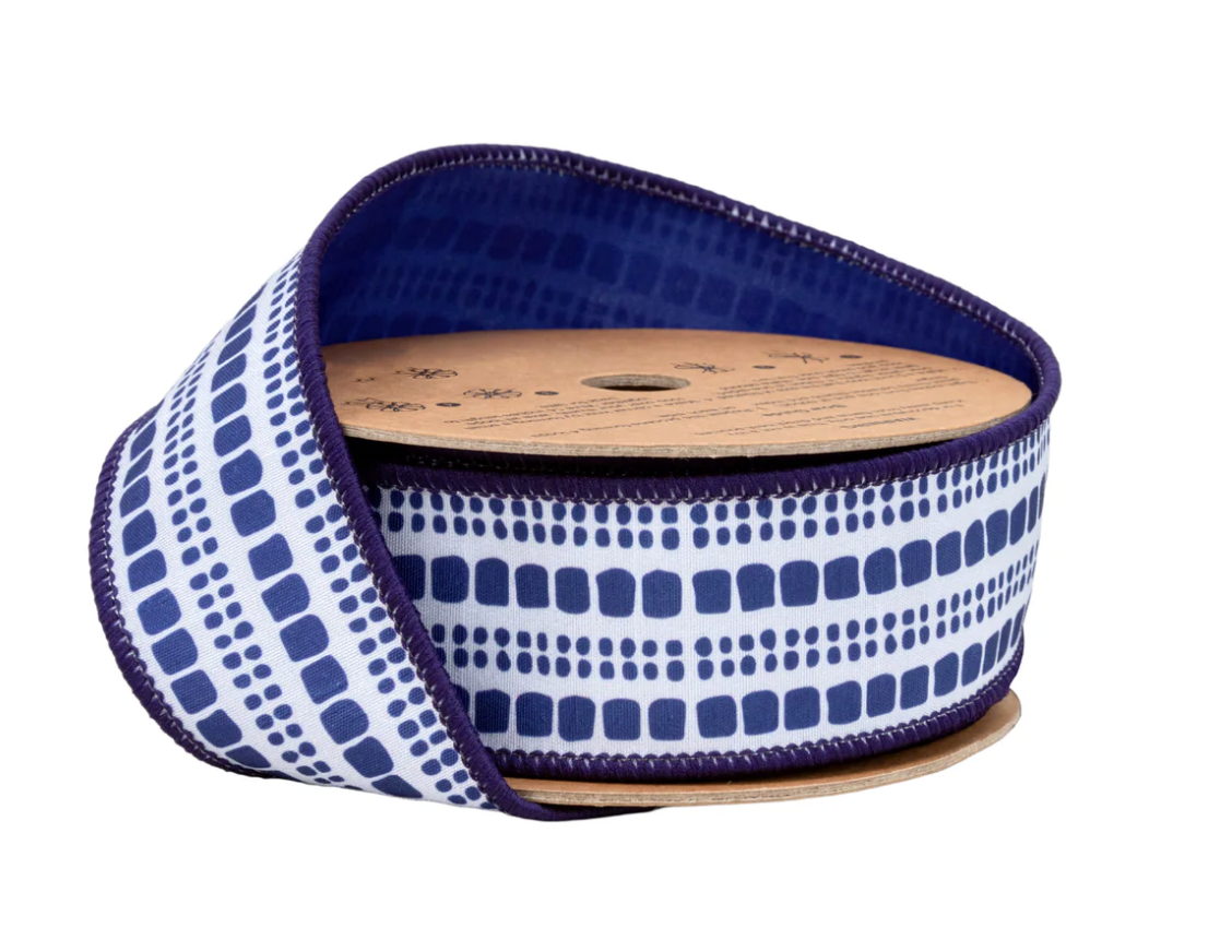 1 1/2" Wired Dupioni Ribbon | Blue and Light Blue Bias Plaid w/ Blue Backing | 10 Yard Roll